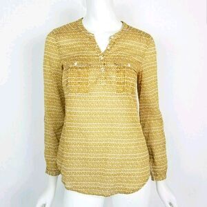 Holding Horses Anthropologie Womens Size 0 Mustard Yellow Tulip Popover Blouse 